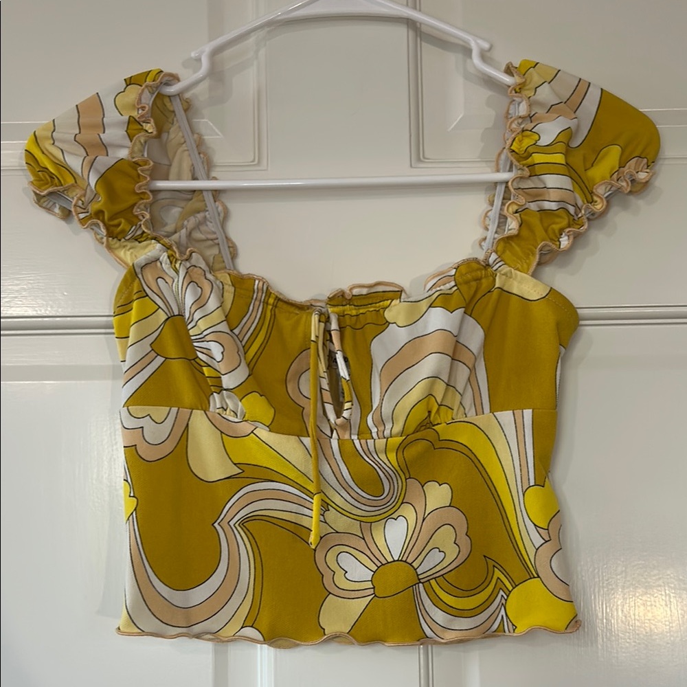 Urban Outfitters Yellow Puff Sleeve Crop Blouse